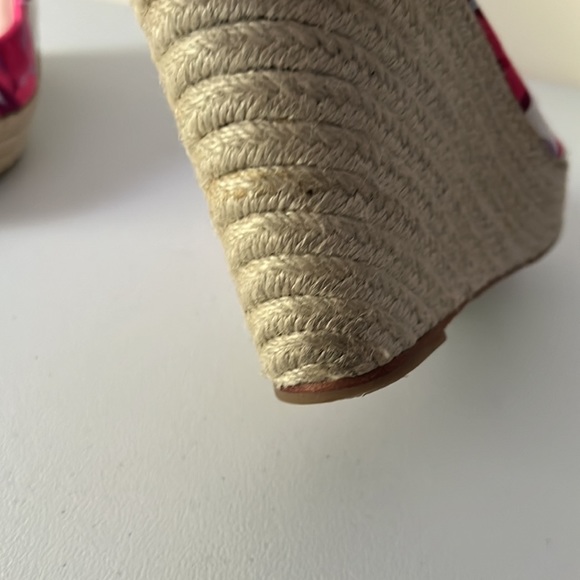 COACH Maritza Espadrille Platform Wedge Peep Toe Pink Canvas Heeled Sandals - Picture 11 of 12